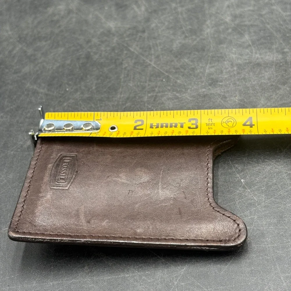Fossil Mens Brown Leather Slim Card Holder Wallet with Brass Money Clip